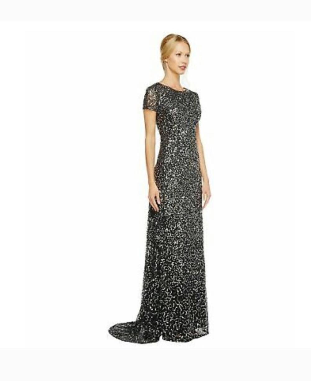 Adrianna Papell Dark Navy Sequin Scoop Back Dress